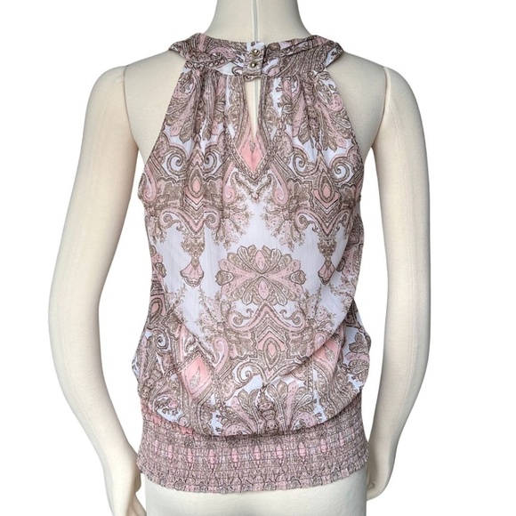 Cache Pink And Gold Paisley Blouson Style Halter Top Size Medium - Picture 5 of 7